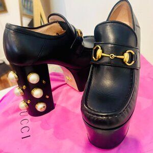 Gucci Vegas Faux Pearl Studded Platform Loafer Pumps